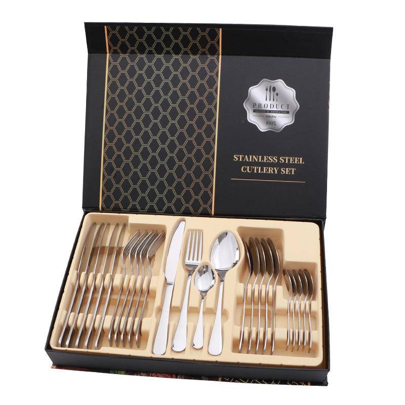 Besteckset Edelstahl Glänzend 24 Teile Steakmesser Gabel Löffel Set für Restaurant Silber silber von Joom DACH