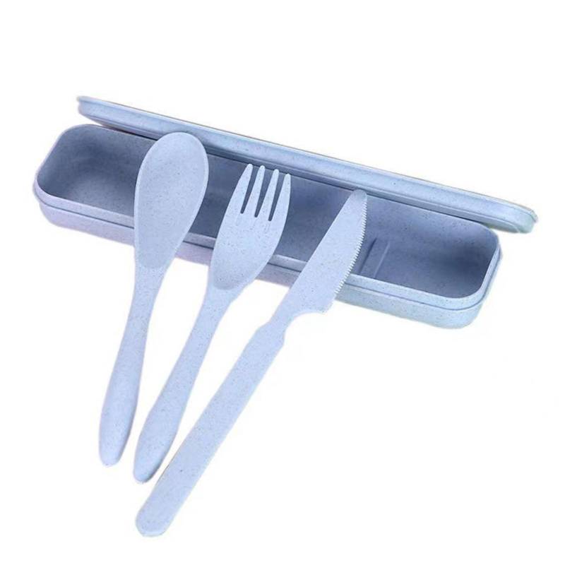 Besteckset aus Weizenstroh Modern Tragbar Gabel Löffel Messer Geschirr mit Box für Büro Schule blau von Joom DACH