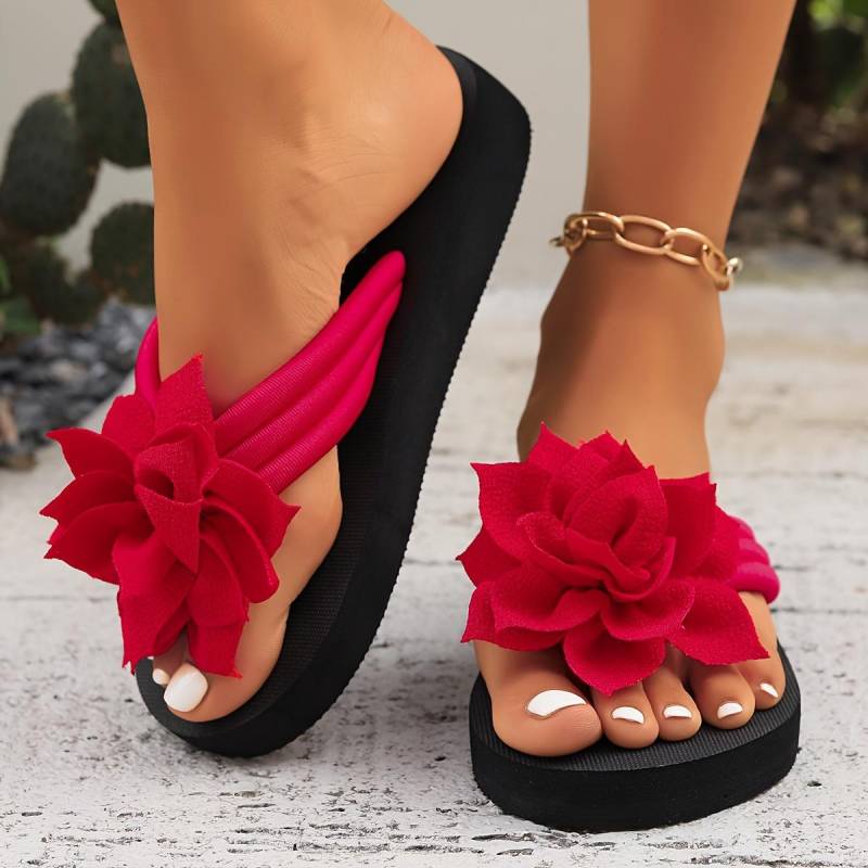 Bestellen Sie eine Nummer größer, Ganzjahres-Flip-Flops mit Blumenverzierung – 1 Stück Damen-Slipper in einfarbiger Urlaubsoptik – Obermaterial aus Stoff, Sohle und Innensohle aus EVA, mittlerer Absatz 40 rot von Joom DACH