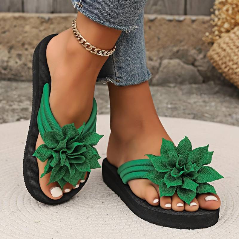 Bestellen Sie eine Nummer größer, Ganzjahres-Flip-Flops mit Blumenverzierung – 1 Stück Damen-Slipper in einfarbiger Urlaubsoptik – Obermaterial aus Stoff, Sohle und Innensohle aus EVA, mittlerer Absatz 36 grün von Joom DACH