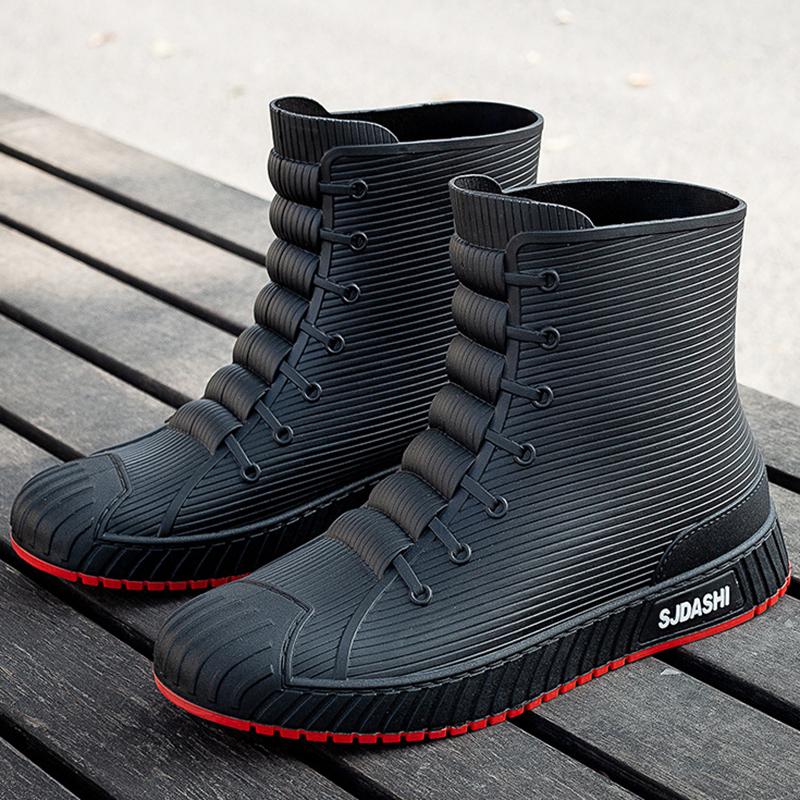 Bestellen Sie eine Nummer größer. Modische Regenstiefel für Herren, Gummistiefel, zum Hineinschlüpfen, wadenhohe, wasserdichte Arbeitsstiefel, bequeme, rote, rutschfeste Angelschuhe für Herren 36 rot von Joom DACH