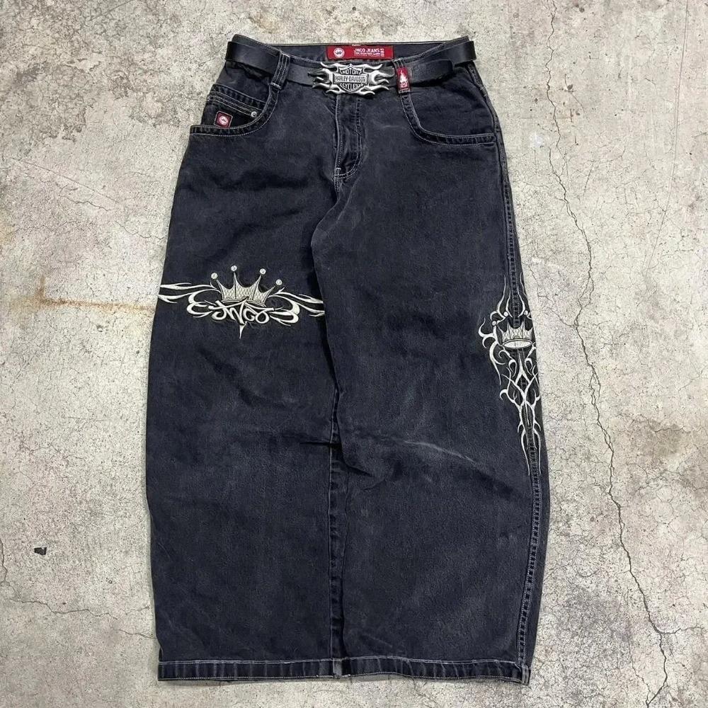 Bestickte Baggy-Jeans, Y2K-Kleidung, Herren und Damen, Harajuku, Hip Hop, bestickte Vintage-Blau-Baggy-Jeans, Low Rise, Hose mit weitem Bein XL von Joom DACH
