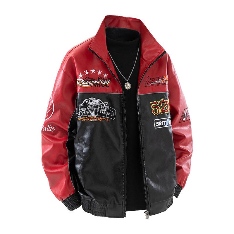 Bestickte Paar Lederjacke Frühling und Herbst Herren Street Motorradbekleidung Trend Lederjacke XXL von Joom DACH