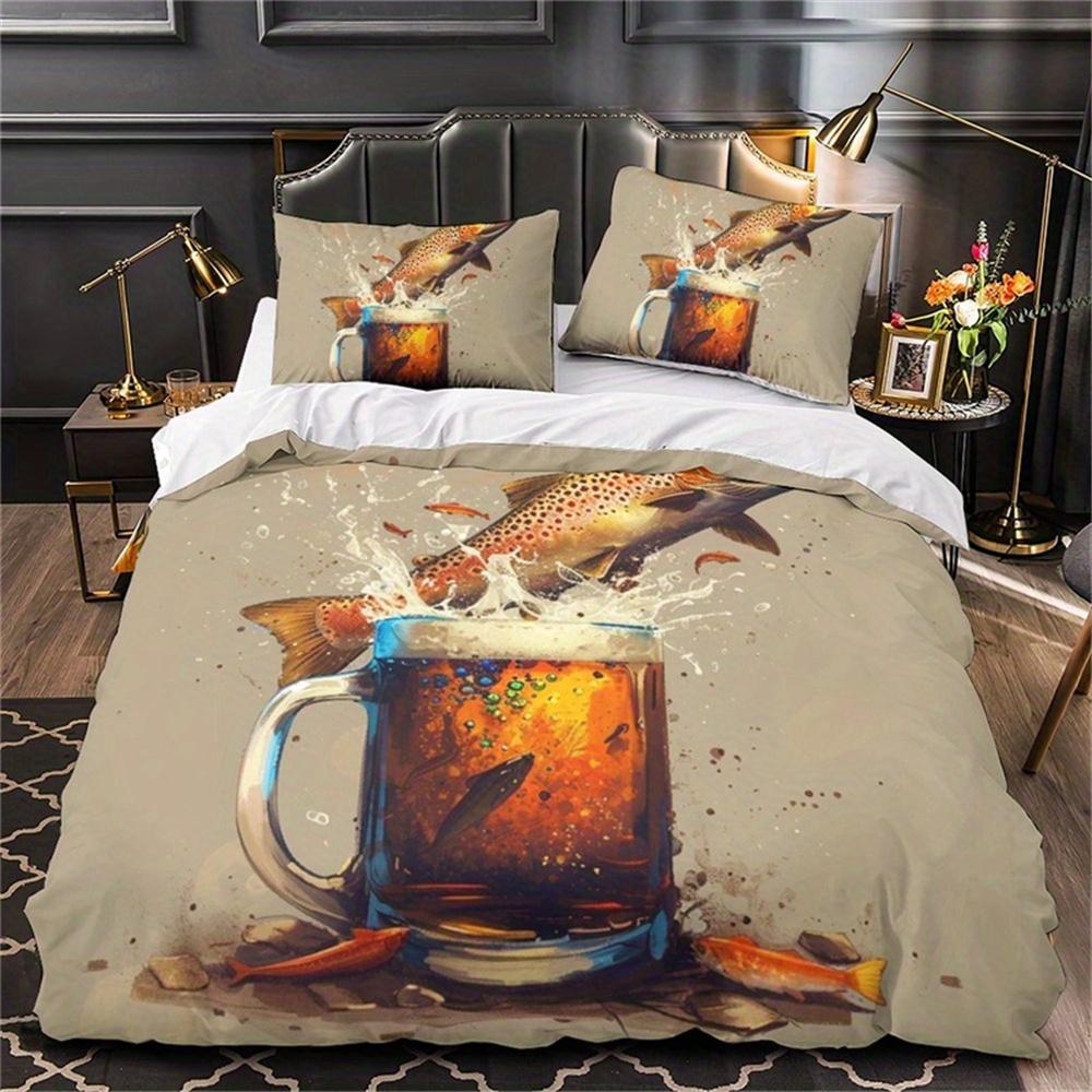 Bettbezug-Set aus Polyester mit Angelmotiv, 3D-Digitaldruck, mit Kissenbezügen, maschinenwaschbar, saisonaler Komfort, keine Bettdecke enthalten EU Single 135x200cm von Joom DACH