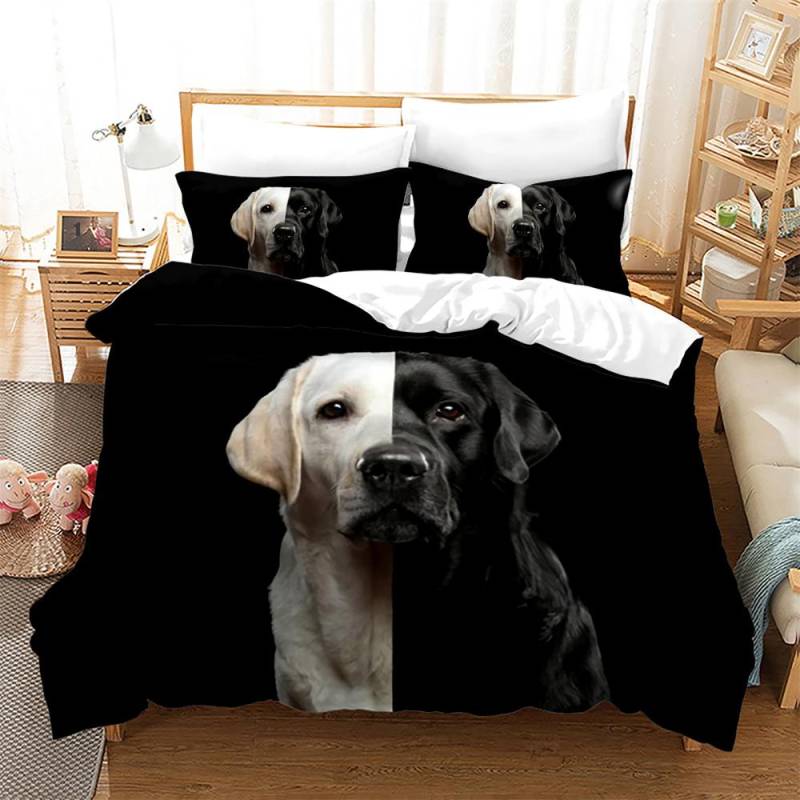 Bettbezug-Set mit 3D-Hunde-Print, King-Queen-Größe, für Kinder, Teenager, Jungen, Bettwäsche-Set, schwarz, süßer Haustierwelpe, Bettbezug aus Polyester EU King(240x220cm) von Joom DACH