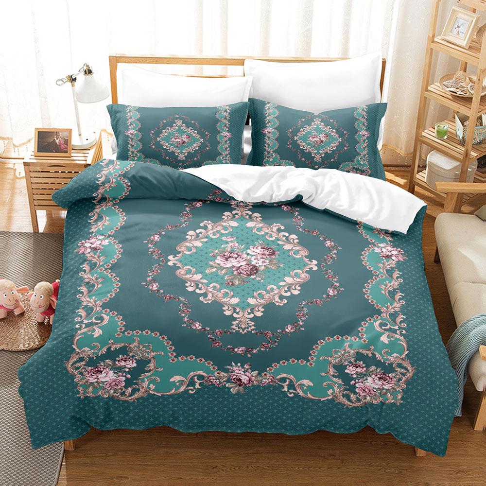 Bettbezug-Set mit Blumenmuster, farbenfroher Blumen-3D-Druck, King- und Queen-Size-Bettbezug aus Polyester mit Kissenbezügen für Mädchen und Kinder 240x210cm 3pcs von Joom DACH