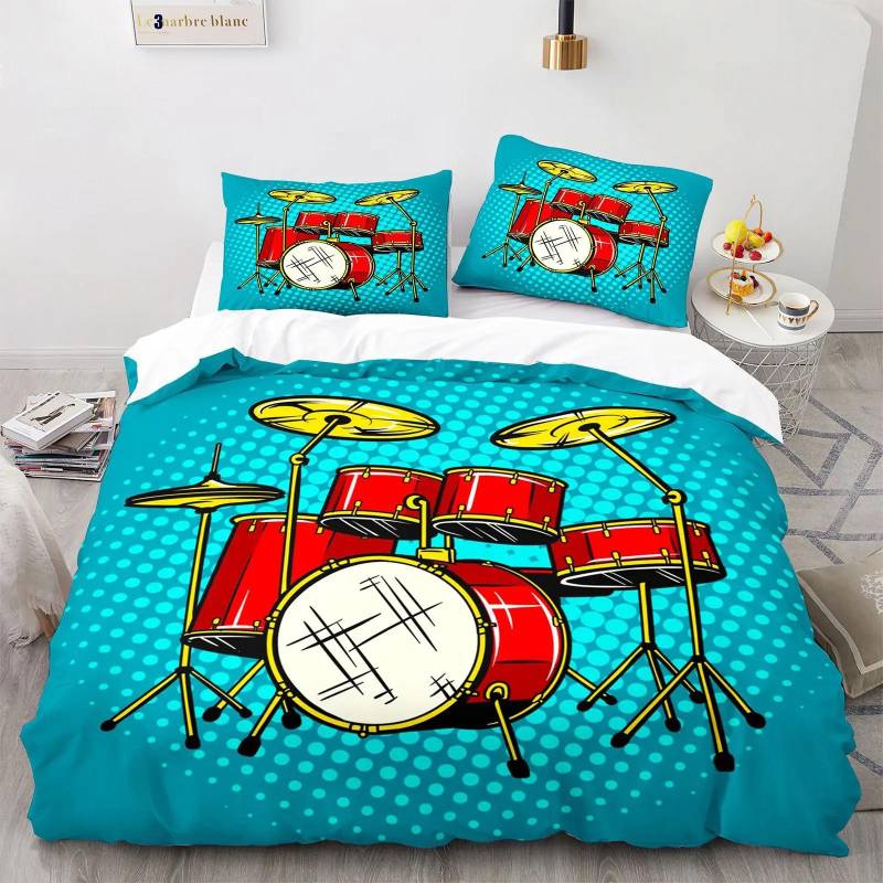 Bettbezug-Set mit Schlagzeug, klassische Musik, Bettbezug, Musikinstrument, Blitzmuster, Bettbezug für Kinder, Jungen, Teenager 135x200cm 2pcs von Joom DACH
