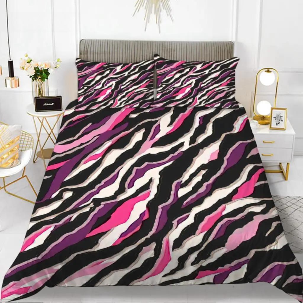 Bettbezug-Set mit Zebra-Print, Kingsize, Polyester, rot/schwarz gestreift, Bettwäsche-Set, Wildtier-Zebra, Wildlife-Haut, Bettbezug für Mädchen 200x200cm von Joom DACH