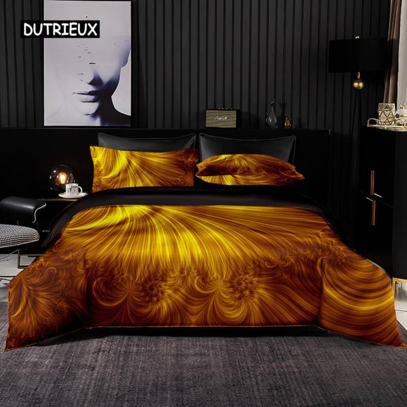 Bettbezug Texturiert Schwarz Gold Blumenmuster Bettwäsche Kissenbezüge Für Premium Schwarz Erwachsene Männer Frauen Geschenke Schlafzimmerdekoration EU single(135x200cm) von Joom DACH