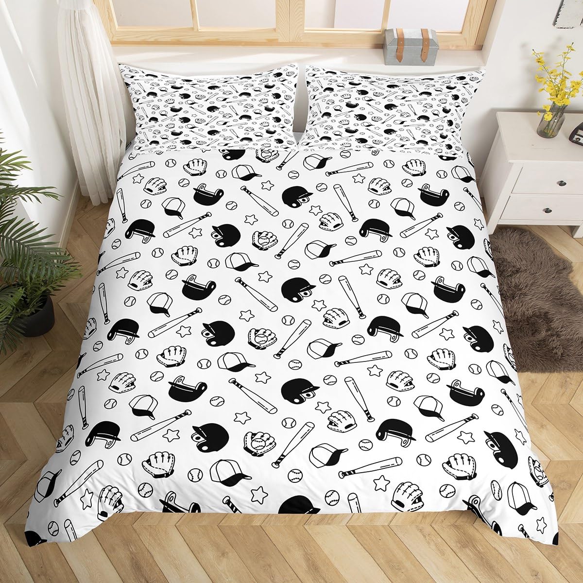 Bettbezug für Kinder und Jungen mit Ballsportspielen, Queen-Size-Bettwäscheset mit Baseball-, Basketball- und Fußballmotiv, handbemalt, Cartoon-Bettbezug EU single(135x200cm) von Joom DACH