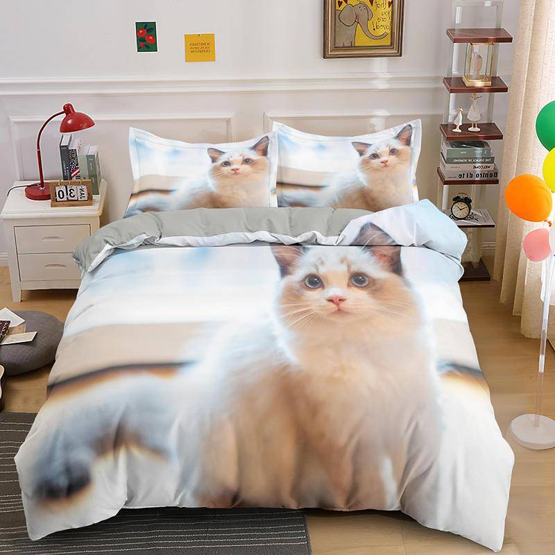 Bettbezug mit kleiner Katze, King-Queen-Size, 3D-Bettwäscheset mit süßem Kätzchen, grau, für Erwachsene, schönes Tier, 2/3-teilig, Polyester-Bettbezug EU single(135x200cm) von Joom DACH
