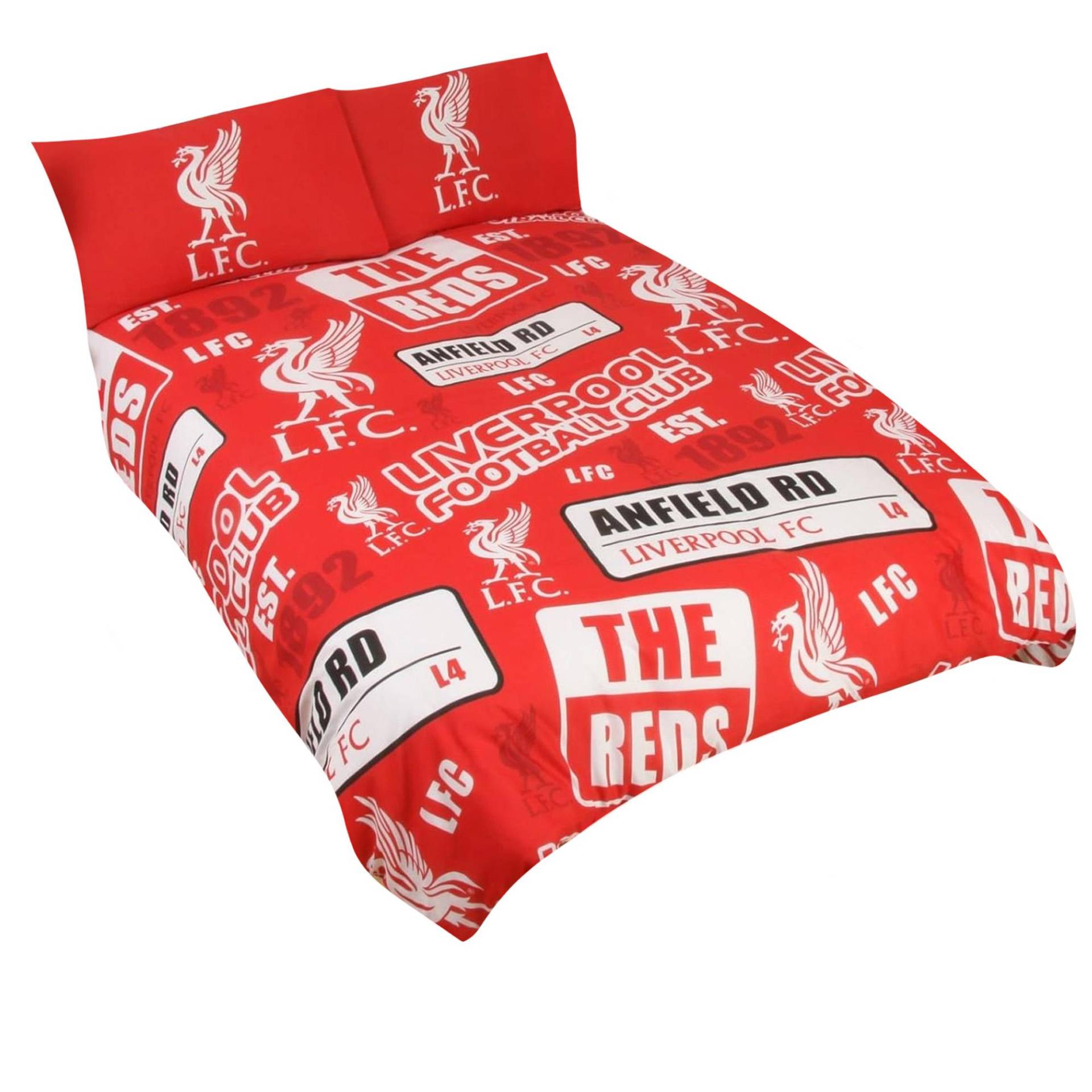 Bettbezug und Kissenbezug mit Liverpool FC-Patch für Einzelbett One Size rot von Joom DACH