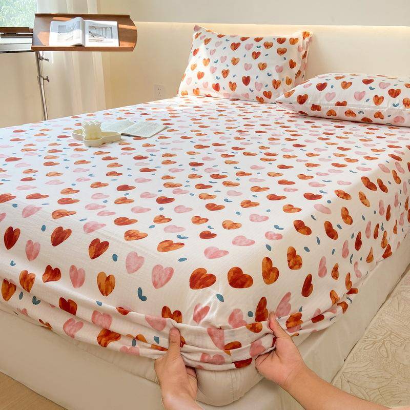 Bettlaken mit elastischem Spannbettlaken aus gewaschener Baumwolle mit blauem Blumendruck, Einzel-/Queensize-/Kingsize-Matratzenbezug für Doppelbetten 90x200cm 1pc von Joom DACH