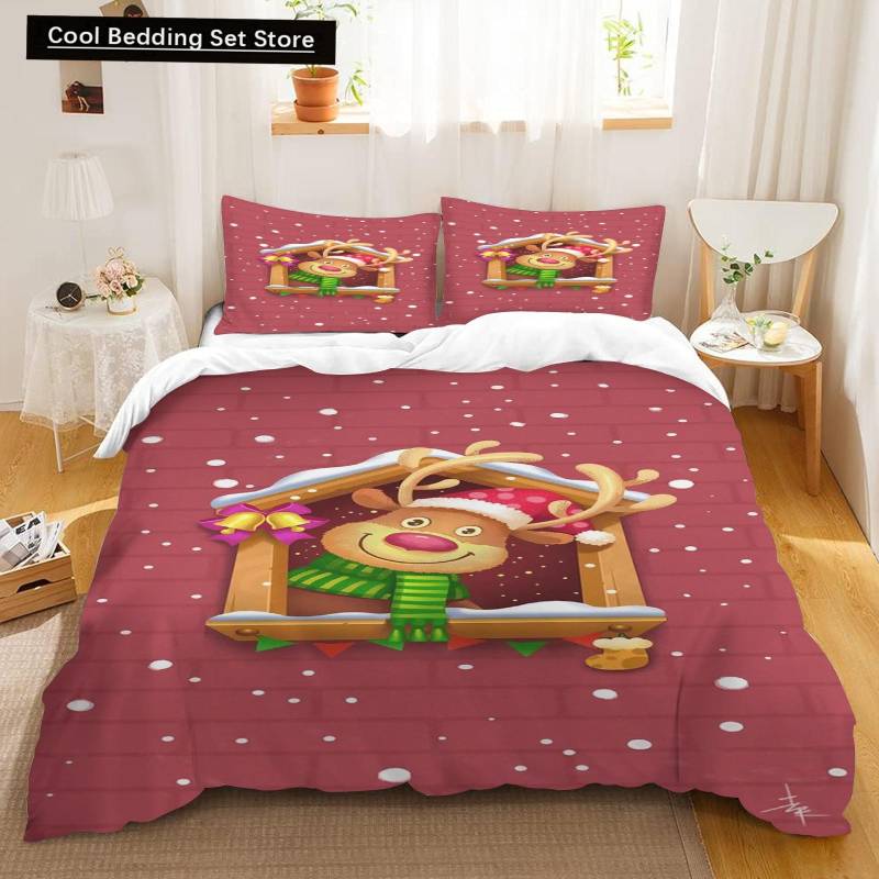 Bettwäsche-Set, Weihnachtsdesign Bettbezug und Kissenbezug 75*50cm, Cartoon Kinderbettwäsche-Set mit Reißverschluss Geschenk EU single(135x200cm) von Joom DACH