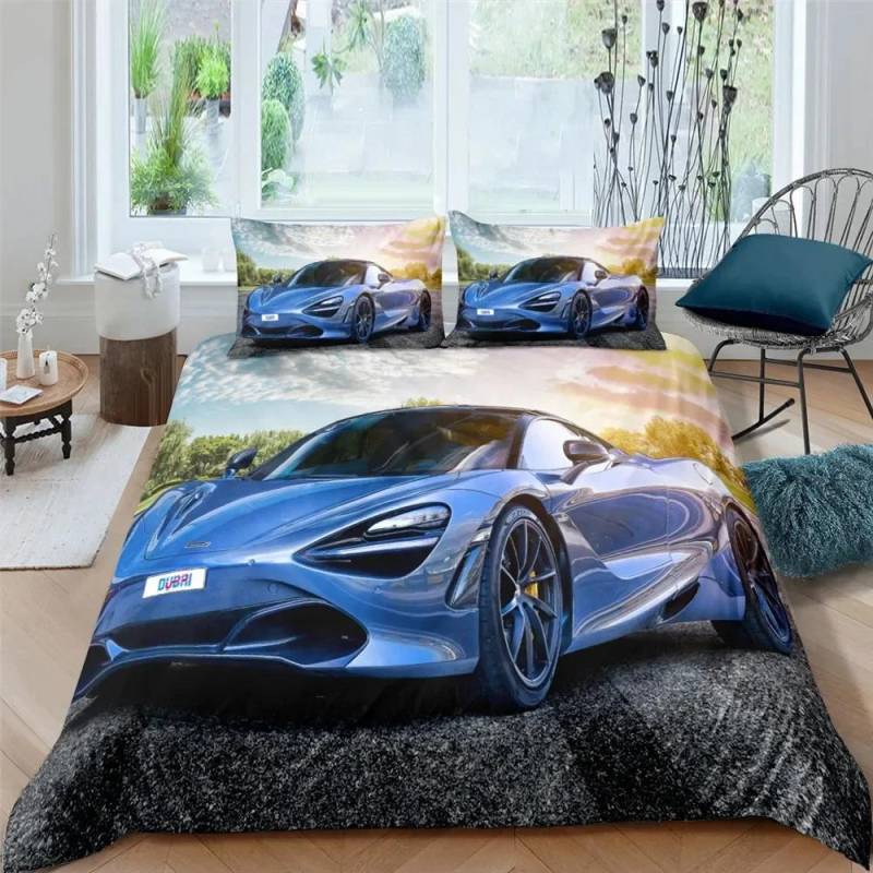 Bettwäsche-Set 2/3-teilig 3D Rennwagen-Druck Bettbezug-Set Polyester Steppdeckenbezug Kissenbezug Einzel- Queen- Twin- King-Size für Jungen Männer EU single(135x200cm) von Joom DACH