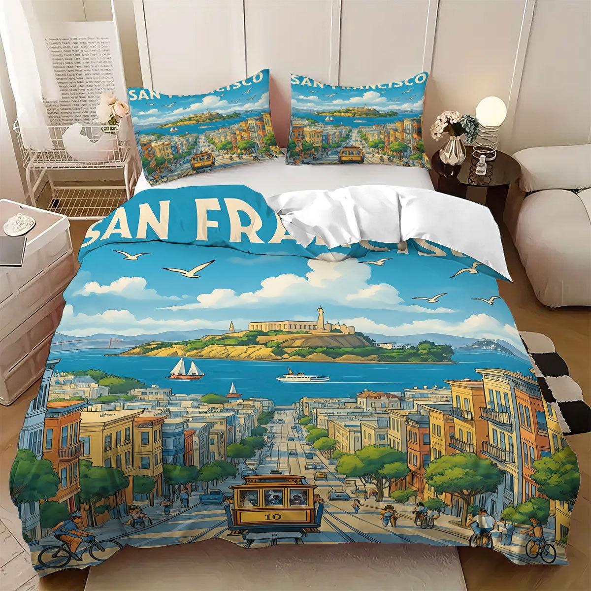 Bettwäsche-Set 3D Anime Modernes Landschaftsmuster Bettbezug Kissenbezug 135x200 Weiche Mikrofaser Schlafzimmerdekoration Kissenbezug 135x200cm von Joom DACH