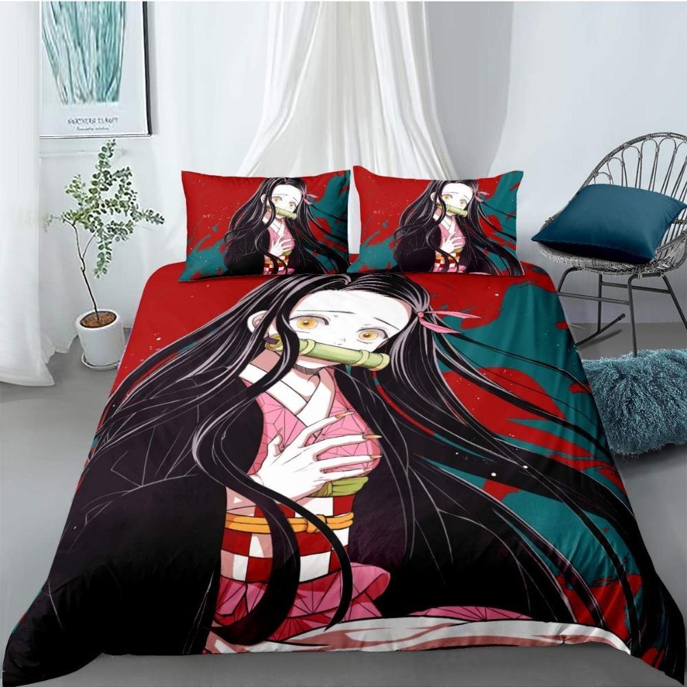 Bettwäsche mit japanischen Anime-Charakteren, Anime-Bettwäsche-Set, Bettbezug für Jugendliche, Cartoon-Mikrofaser-Bettbezug mit 3D-Druck 90x200cm von Joom DACH