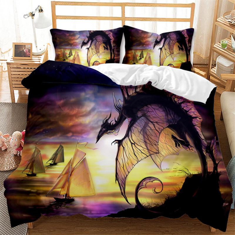 Bettwäscheset mit uralten Wildtieren, Bettbezug mit fliegendem Drachen, Mikrofaser, Gothic-Motiv, Monster-Bettbezug für Kinder, Jungen, Teenager EU single(135x200cm) von Joom DACH