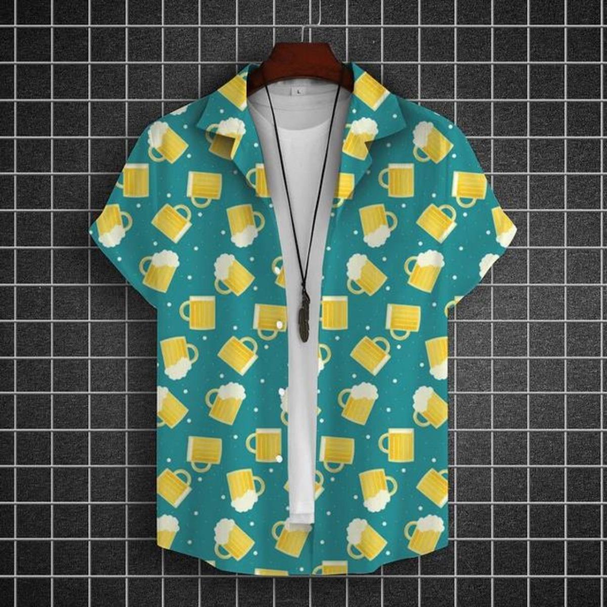 Bier Bedrucktes Hemd Für Herren 3d Kurzarmhemden Party T-Shirts Sommer Freizeit Oberteile Locker Übergroße Kleidung XL von Joom DACH