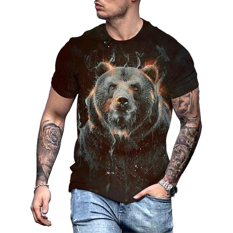 Big Bear 3D-Druck Sommer Herren Rundhals T-Shirt Lässig Kurzarm Übergroßer Pullover Mode Streetwear Trend Männer Kleidung L von Joom DACH