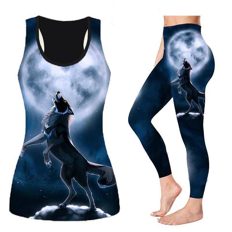 Big Wolf Print Yoga-Outfit für Damen, modische 3D-gedruckte Workout-Leggings, Fitness, Sport, hohe Taille, lässige Yoga-Hose 5XL grau von Joom DACH