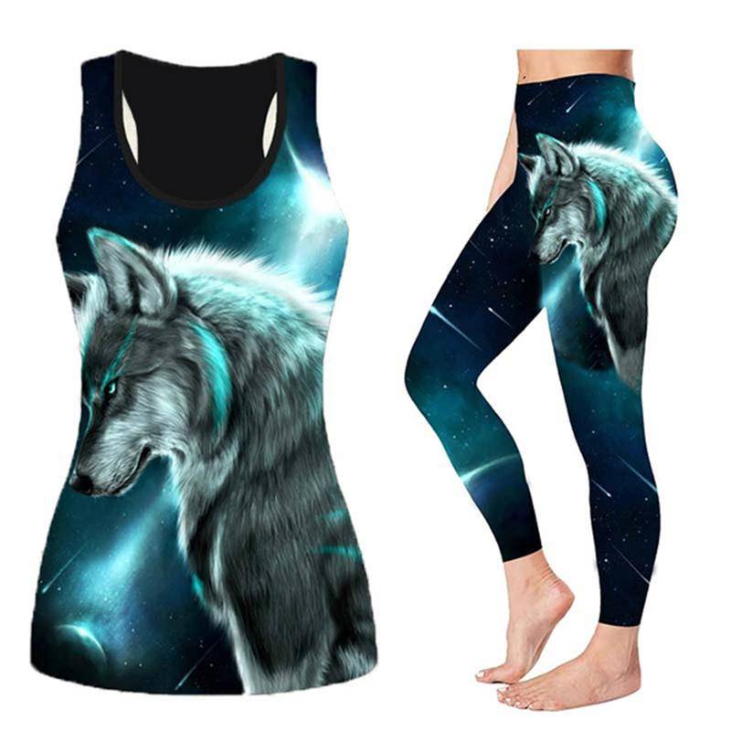 Big Wolf Print Yoga-Outfit für Damen, modische 3D-gedruckte Workout-Leggings, Fitness, Sport, hohe Taille, lässige Yoga-Hose XS grün von Joom DACH