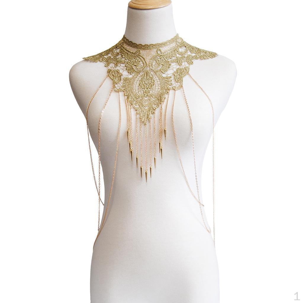 Bikini-BH-Körperkette, Vintage-geschichtete Gothic-Retro-Geschirr-Quasten-Halskette für Mädchen von Joom DACH