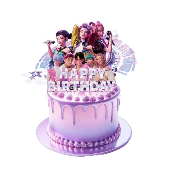 Geburtstagsparty Deko Set Themenbanner Kuchenaufsätze & Spiralballons für K-POP Musik Tanz Thema Feier Rosa Mädchen Partyzubehör B von Joom DACH