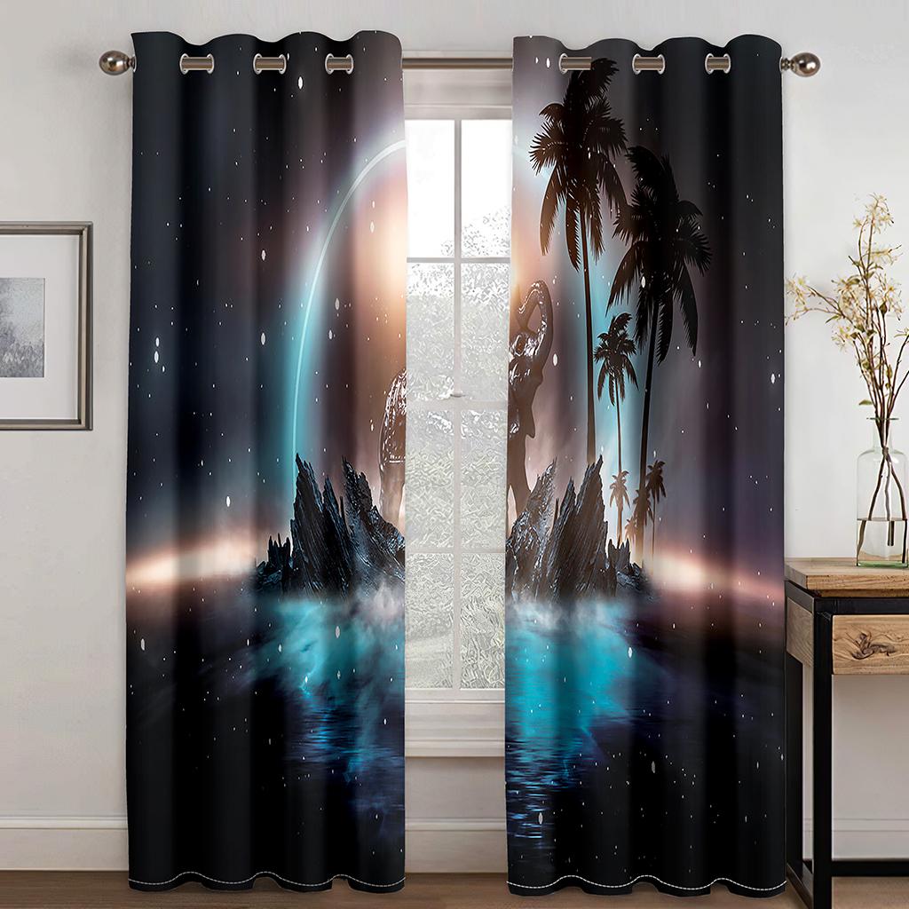 Bizarre Landschaft Tiermuster 3D Digitaldruck Vorhang Fantasieszene Privatsphäre niedrige Schattierung Vorhangstoff zweiteilig W50xH130(CM)x2pcs&Grommet Top von Joom DACH