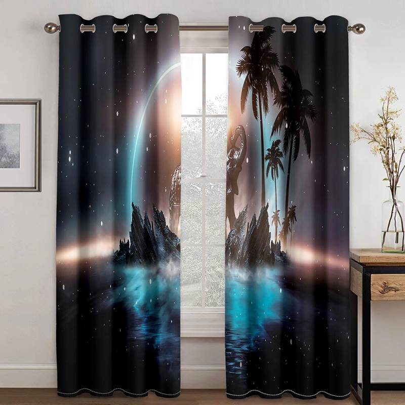 Bizarre Landschaft Tiermuster 3D Digitaldruck Vorhang Fantasieszene Privatsphäre niedrige Schattierung Vorhangstoff zweiteilig W50xH130(CM)x2pcs&Grommet Top von Joom DACH