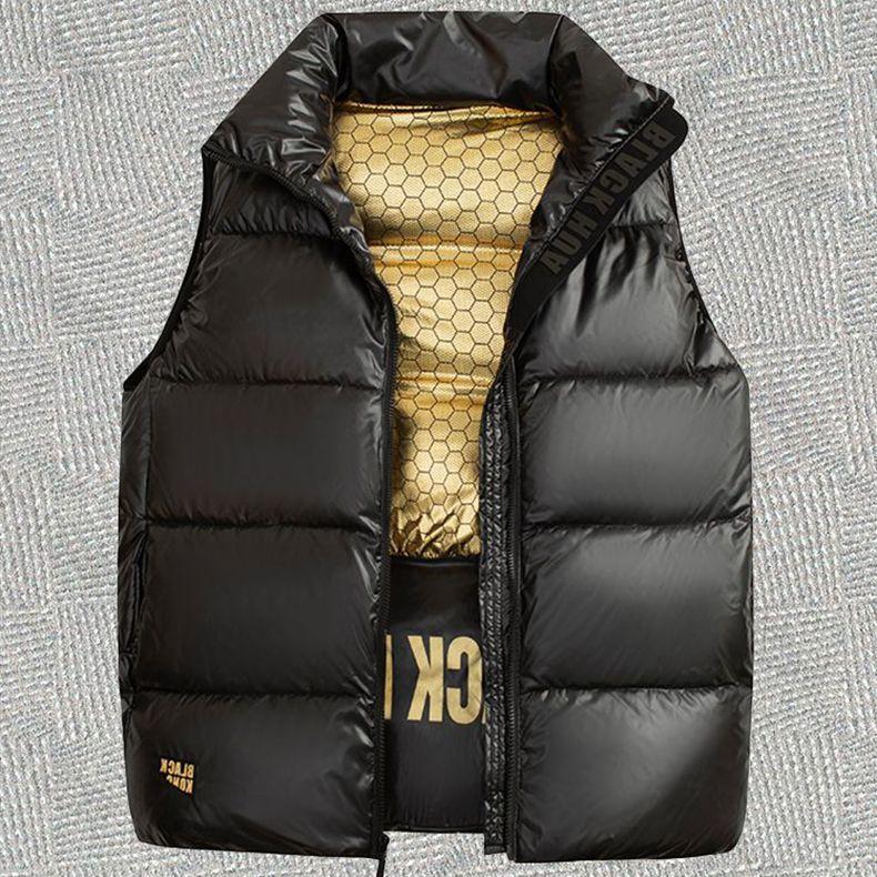 Schwarze Gold Daunen Baumwolle Weste für Männer und Frauen im gleichen Stil Herbst und Winter All-Match Freizeitweste Weste Jacke Trend XXXL schwarz von Joom DACH