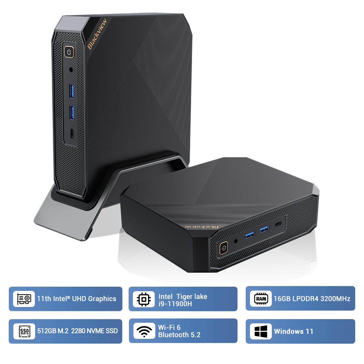 Blackview Mini PC MP200 Intel 11. Generation I9-11900H Desktop-Computer bis zu 4,9 GHz 16 GB DDR4 512 GB/1 TB SSD Windows 11 Pro Wifi 6 4K DH PC 16+512 von Joom DACH