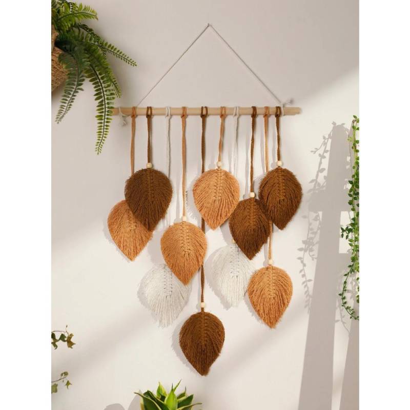 Blatt Makramee Wandteppich Braun Grün Wandteppich Boho Wohndekoration Makramee Wandbehang Home Wohnzimmer Dekor Ästhetisches Geschenk von Joom DACH