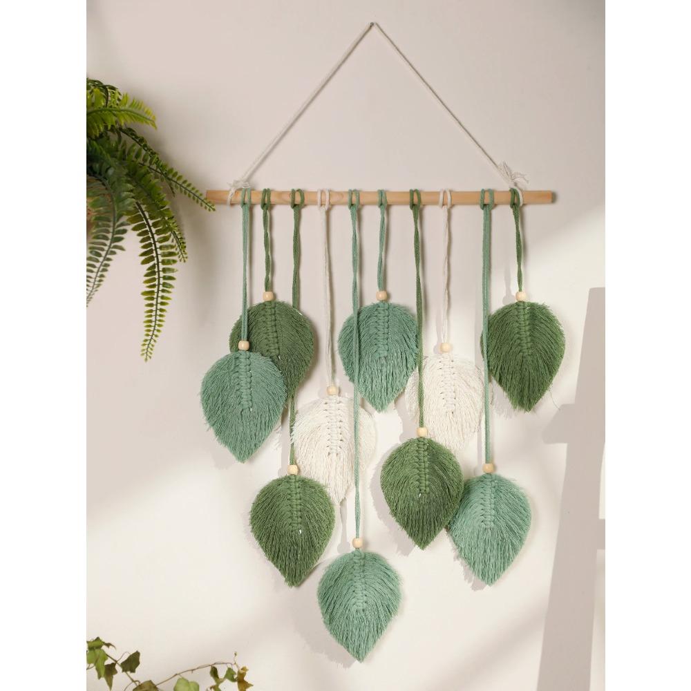 Blatt Makramee Wandteppich Braun Grün Wandteppich Boho Wohndekoration Makramee Wandbehang Home Wohnzimmer Dekor Ästhetisches Geschenk von Joom DACH
