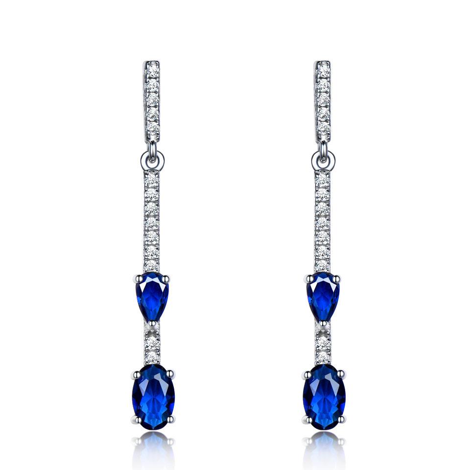 Blaue Dreifach-Oval-Halo Simulierter Saphir CZ Kronleuchter-Ohrringe mit Funkelnden Zirkonia In Elegantem Silberplattiert für  Königliche Frauen blau von Joom DACH