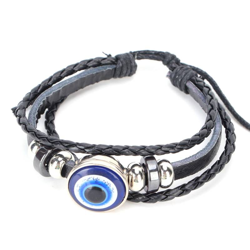 Blaue Evil Eye Armbänder im türkischen Stil, verstellbare Länge, handgewebter Lederschmuck für Herren von Joom DACH