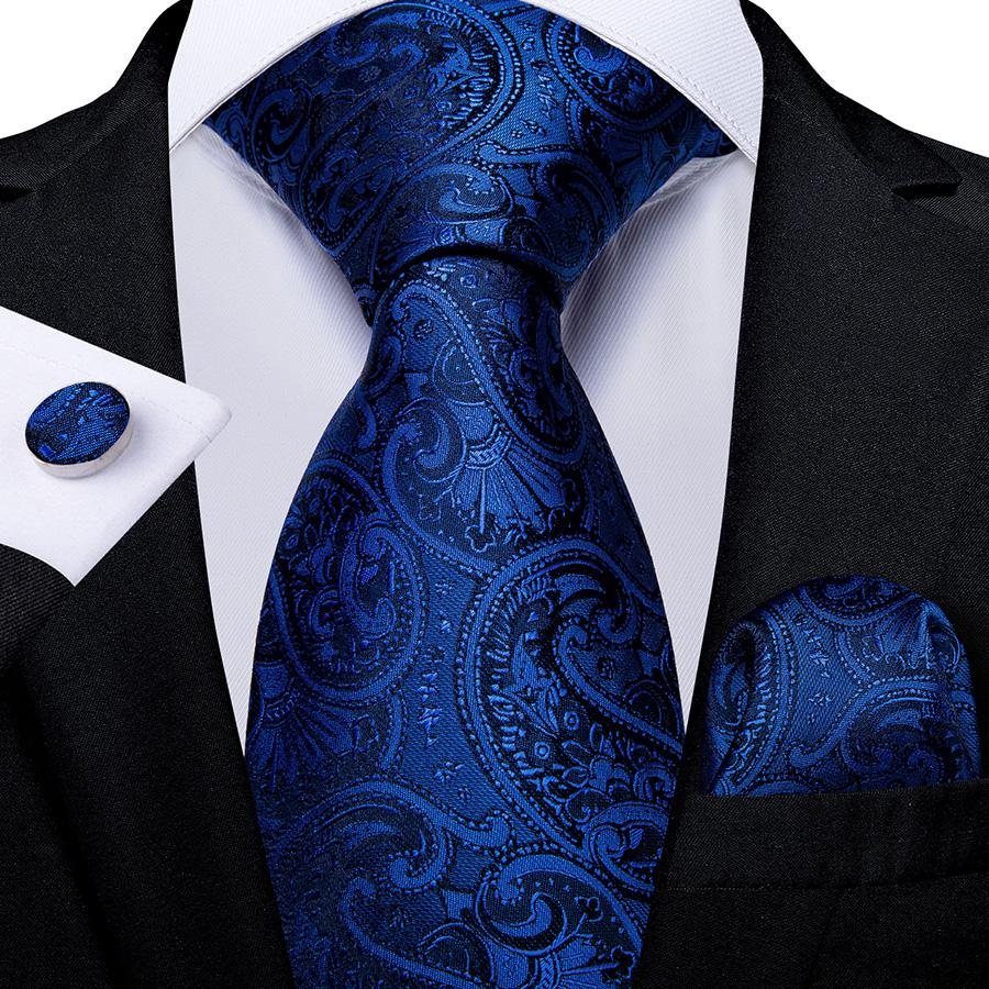 Blaue Herren-Krawatte mit Blumenmuster, gestreift, Neuheit, Herren-Krawatte, Einstecktuch, Manschettenknöpfe-Set für Hochzeit, Geschäftsparty 1435 von Joom DACH