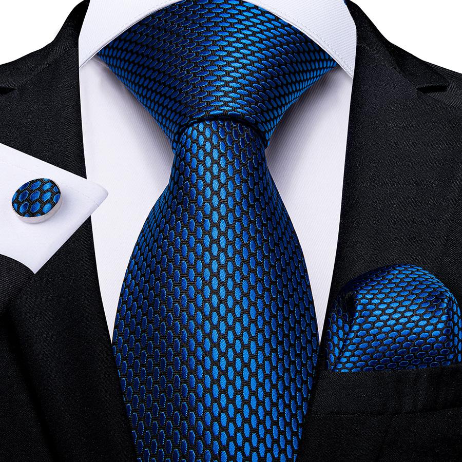 Blaue Herren-Krawatte mit Blumenmuster, gestreift, Neuheit, Herren-Krawatte, Einstecktuch, Manschettenknöpfe-Set für Hochzeit, Geschäftsparty 1537 von Joom DACH