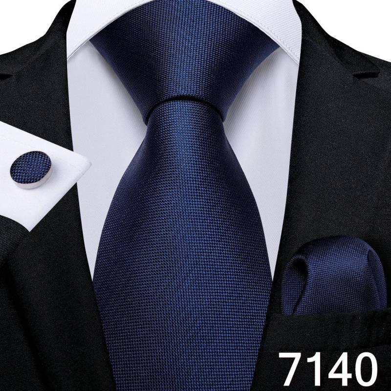 Blaue Herren-Krawatte mit Blumenmuster, gestreift, Neuheit, Herren-Krawatte, Einstecktuch, Manschettenknöpfe-Set für Hochzeit, Geschäftsparty N-7140 von Joom DACH