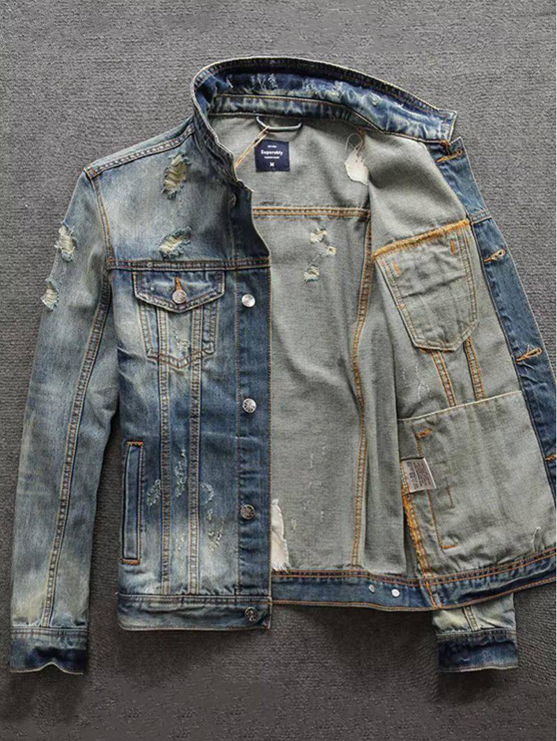 Blaue Retro-Jeansjacke für Herren – trendige, lockere Passform, nostalgische Waschung, vielseitiges Oberbekleidungsoberteil XL blau von Joom DACH