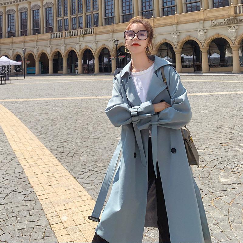 Blaue Windjacke für Damen, mittellang, Frühjahr, neuer Stil, Mantel im Stil der kleinen Göttin XL von Joom DACH