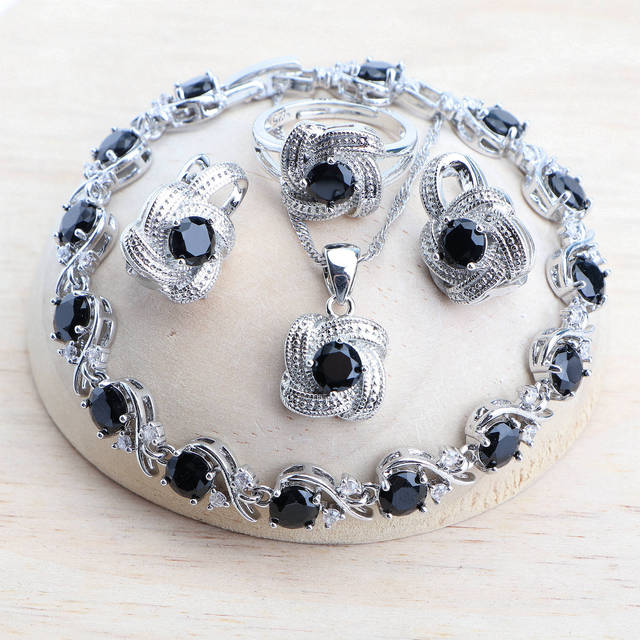 Blaue Zirkonia Damen-Schmucksets aus 925er Sterlingsilber, Hochzeit, Brautschmuck, Ohrringe, Ringe, Armbänder, Anhänger, Halskette resizable von Joom DACH