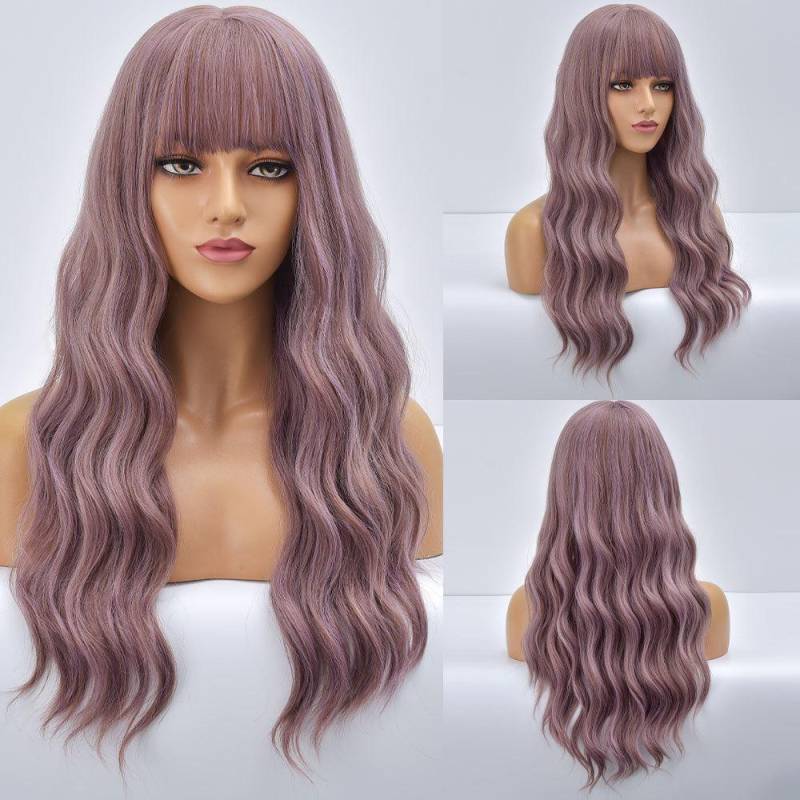 Blaue lange Welle farbige Cosplay Haar synthetische Perücken für weiße Frauen mit Wangs tägliche natürliche weibliche hitzebeständige Faser Perücke TB20022-1 von Joom DACH