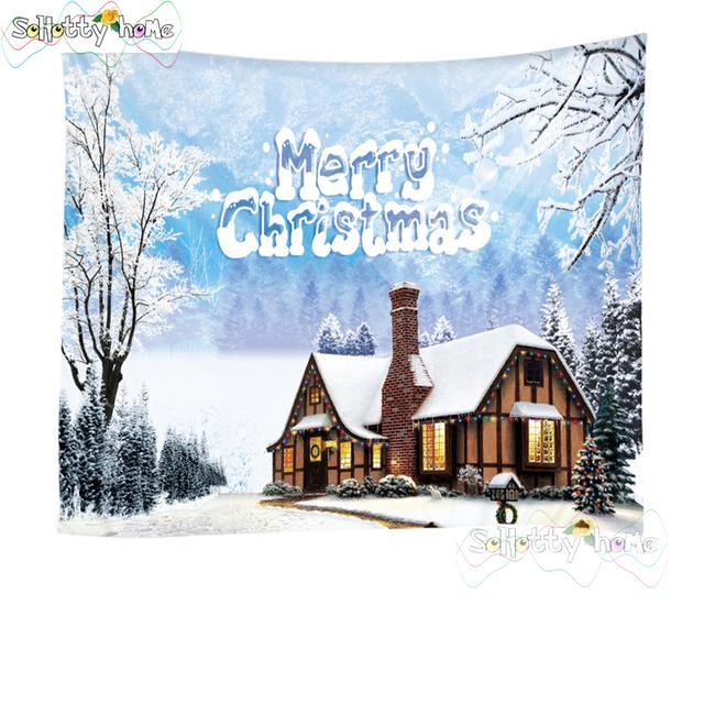 Blauer Himmel und Schnee Wandbehang Wandteppich Weihnachten Wandbehang Baum Wandbehang Wunderschöne Weihnachtsbaum Kamin Geschenke 150x150cm von Joom DACH