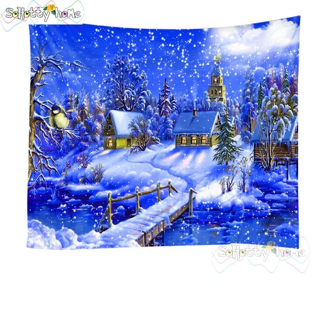 Blauer Himmel und Schnee Wandbehang Wandteppich Weihnachten Wandbehang Baum Wandbehang Wunderschöne Weihnachtsbaum Kamin Geschenke 230x150cm von Joom DACH