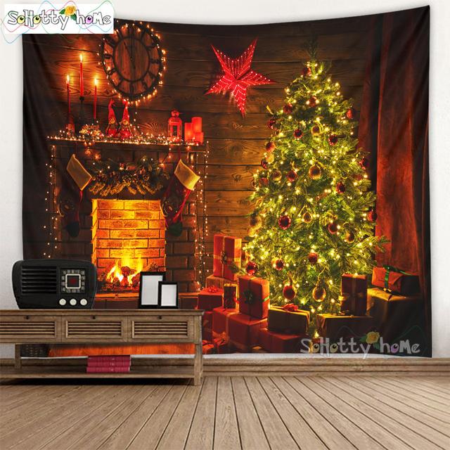 Blauer Himmel und Schnee Wandbehang Wandteppich Weihnachten Wandbehang Baum Wandbehang Wunderschöne Weihnachtsbaum Kamin Geschenke 230x150cm von Joom DACH