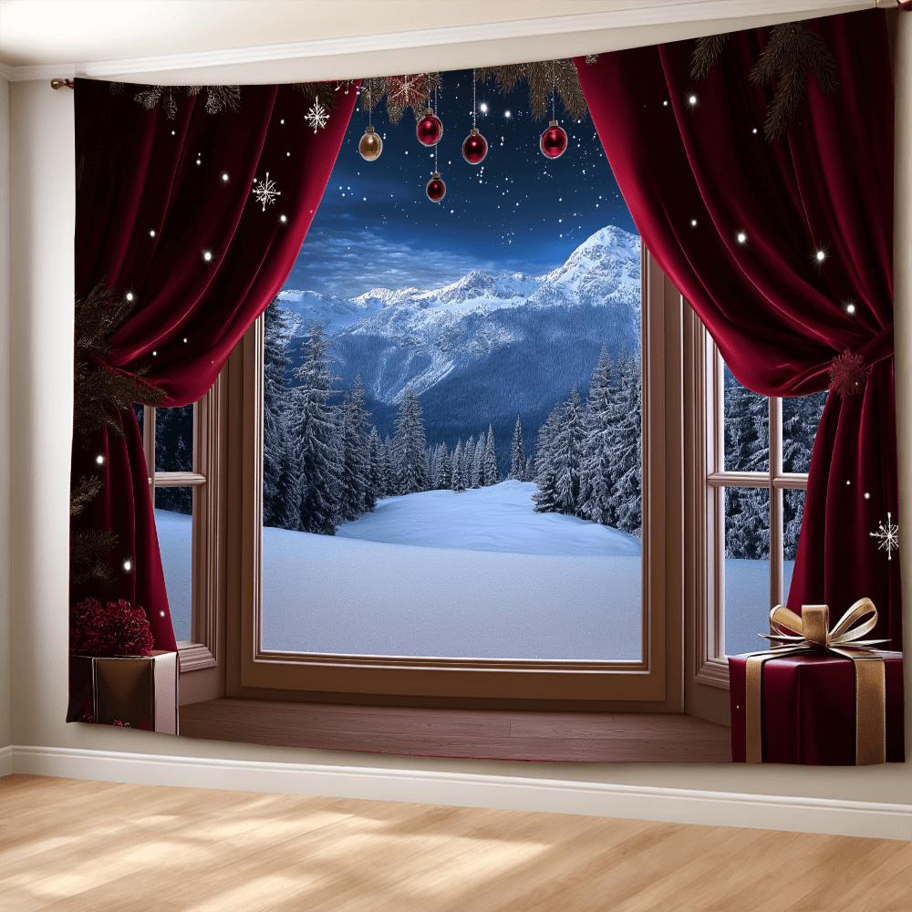 Blauer Himmel und verschneiter Zedernwald Wandbehang Wandteppich Weihnachten Wandbehang Baum Wandbehang Wunderschöne Weihnachtsbaum Kamin Geschenke 150x100cm von Joom DACH