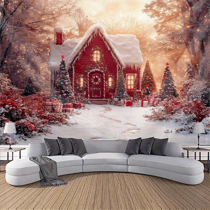 Blauer Himmel und verschneiter Zedernwald Wandbehang Wandteppich Weihnachten Wandbehang Baum Wandbehang Wunderschöne Weihnachtsbaum Kamin Geschenke 150x130cm von Joom DACH