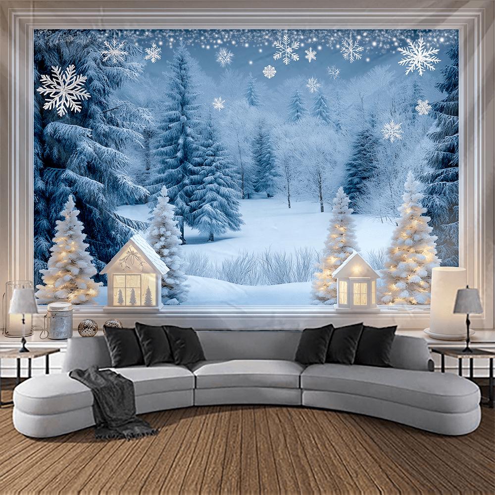 Blauer Himmel und verschneiter Zedernwald Wandbehang Wandteppich Weihnachten Wandbehang Baum Wandbehang Wunderschöne Weihnachtsbaum Kamin Geschenke 150x150cm von Joom DACH