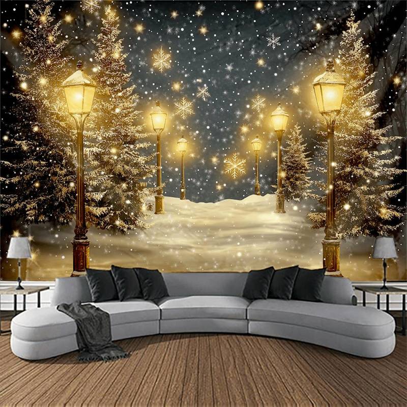 Blauer Himmel und verschneiter Zedernwald Wandbehang Wandteppich Weihnachten Wandbehang Baum Wandbehang Wunderschöne Weihnachtsbaum Kamin Geschenke 230x180cm von Joom DACH
